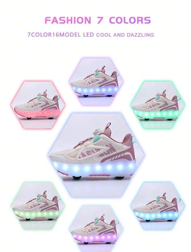 Mateju Kids Roller Skate Shoes For Boys Girls, Retractable Wheels Skateboarding Skates Outdoor Parkour Shoes 2 Wheels Fashion Sneakers Unisex Walking