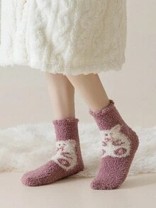 2 Pairs Multicolor Thermal Lined Women Coral Velvet Socks, Warm Crew Socks For Autumn/Winter, Pregnancy, Indoor Wear, Non-Shedding, Cozy Socks - Multicolor - View 8