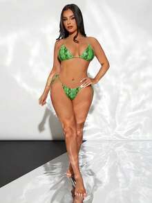 Multi-Color Snake Skin Print Spaghetti Strap Sexy Bikini Swimwear Top, For Summer Beach Vacation - Multicolor - View 5