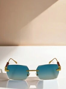 1 Piece Unisex Fashion Rimless Frame Glasses, Fashionista Fashion Accessory For Summer Beach Or Driving, Street Style Look Sunglasses And Suitable To Wear With Sweater, Jacket, Sweatshirt, Hoodie, Leather Pants And Cargo Pants - 薄荷綠 - 查看 3