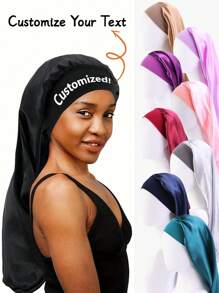 1pc Customized Text Satin Night Cap, Women Beauty Hair Care Hat, Postpartum Protection Cap, Bridesmaid Party Supplies