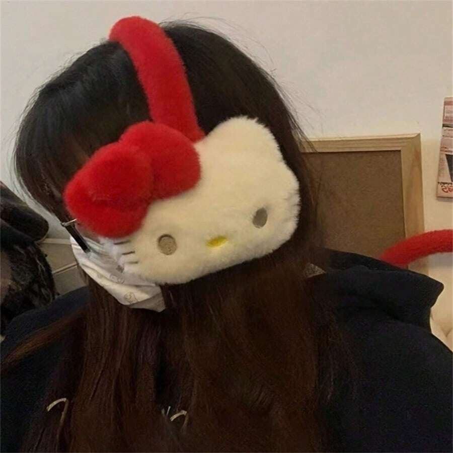 1 pieza Orejeras con lazo de Hello Kitty de Sanrio - Orejeras lindas y cálidas para mujer, ajuste elástico, gran regalo para Navidad, Acción de Gracias, San Valentín, Año Nuevo, lavar a mano solamente - Multicolor - Ver 1