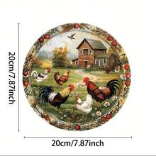 1 tấm biển kim loại hình con gà trống cổ điển - Nghệ thuật treo tường bằng kim loại tròn 8"X8", Thích hợp cho nhà bếp, quán cà phê, trang trí nhà nông thôn với họa tiết động vật hài hước, bền, chống thấm nước, treo trong nhà/ngoài trời, vị trí lỗ ngẫu nhiên - Nhiều màu - Xem 2