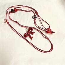 原创木质串珠手机挂绳 手工设计 高品质手机/包包斜挎绳 女士圣诞礼物 感恩节礼物 冬季礼物 女士蝴蝶结 - 紅色 - 查看 5