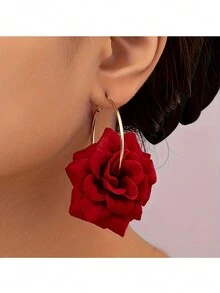 1 par de pendientes de aro con flor de denim hecha a mano exagerada, pendientes de aro con flor de rosa de estilo vintage para mujeres, regalo de moda diario/fiesta/cumpleaños para amigos - pendientes de rosa azul - Ver 2