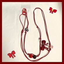 原创木质串珠手机挂绳 手工设计 高品质手机/包包斜挎绳 女士圣诞礼物 感恩节礼物 冬季礼物 女士蝴蝶结 - 紅色 - 查看 1