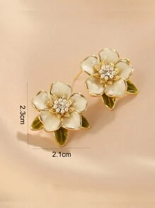1pair Fashion Zinc Alloy Faux Pearl & Rhinestone Decor Flower Stud Earrings For Women For Daily Decoration Valentines,Mom,Mother,Mother's Day,Gift
