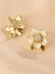 1pair Fashion Zinc Alloy Faux Pearl & Rhinestone Decor Flower Stud Earrings For Women For Daily Decoration Valentines,Mom,Mother,Mother's Day,Gift