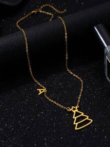 Dây chuyền chữ cái đầu 26 cây thông Noel tinh tế mạ vàng, Dây chuyền cây thông Noel, Trang sức quà tặng Giáng sinh cá nhân tối giản dành cho phụ nữ dành cho bạn bè - Bạc - Xem 2