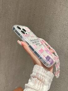 Bowknot Letter Patchwork Anti-Drop Phone Case With 1pc Phone Lanyard, Compatible With IPhone 17/16 Pro Max, 15, 14/13, 12, 11 Pro Max, XS Max, X, XR, 8, 7, Plus, Mini, Suitable As Birthday Gift, Girlfriend, Boyfriend Or Self-Use - Multicolor - View 3