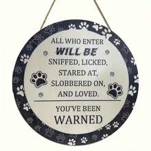 1 tấm biển gỗ treo hình rượu vang cổ điển có in hình dấu chân chó, biển cảnh báo vui nhộn, biển trang trí Giáng sinh/Năm mới, quà tặng Giáng sinh/Năm mới, biển vòng hoa bằng gỗ, đồ trang trí nhà cửa cho hiên nhà trước, phòng khách, phòng ngủ, đồ trang trí tường tròn theo phong cách đồng quê (phong cách ngẫu nhiên) - Nhiều màu - Xem 1