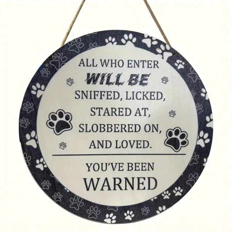 1 tấm biển gỗ treo hình rượu vang cổ điển có in hình dấu chân chó, biển cảnh báo vui nhộn, biển trang trí Giáng sinh/Năm mới, quà tặng Giáng sinh/Năm mới, biển vòng hoa bằng gỗ, đồ trang trí nhà cửa cho hiên nhà trước, phòng khách, phòng ngủ, đồ trang trí tường tròn theo phong cách đồng quê (phong cách ngẫu nhiên) - Nhiều màu - Xem 1