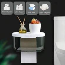 1pc Wall-Mounted Toilet Paper Holder With Tissue Dispenser & Storage Shelf, Multifunctional Bathroom Paper Roll Rack, Made Of Plastic Material, Comes With Double-Sided Adhesive For Easy Installation, Space-Saving Design For Home & Office - Multicolor - View 5