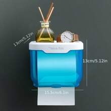 1pc Wall-Mounted Toilet Paper Holder With Tissue Dispenser & Storage Shelf, Multifunctional Bathroom Paper Roll Rack, Made Of Plastic Material, Comes With Double-Sided Adhesive For Easy Installation, Space-Saving Design For Home & Office - Multicolor - View 4