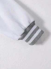 1pc Teen Girls Casual Loose Color Block Letter Printed Rib Splice Fleece Outdoor Sports Jacket Bomber Coat, Spring Autumn Winter