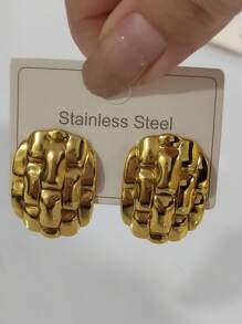 1 par de pendientes cuadrados texturizados de acero inoxidable de moda, pendientes diseño martillado de lujo al por mayor para mujeres