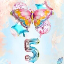 Bộ 6 quả bóng bay hình bướm và số, bóng bay hình bướm màu cầu vồng ombre 32 inch dùng để trang trí tiệc sinh nhật cho trẻ em (Kèm theo ống thổi giấy) - Nhiều màu - Xem 14