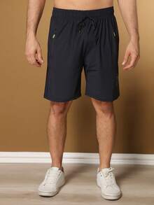 Bermuda Shorts Imported For Men, Polyamide, Ice Silk, Gym, Elastane, Casual, Quick Drying, Printed - Màu xanh hải quân - Xem 2