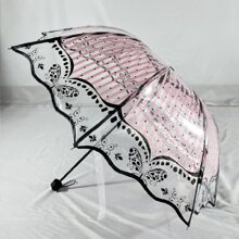 1 件手动粉色蝴蝶图案 PVC 折叠雨伞，适合旅行摄影、通勤、防风防水、摄影道具、艺术、礼物、公主雨伞、男女通用 - 彩色 - 查看 12