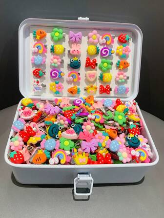 20 piezas de pinzas para el cabello de tela no tejida con cristales de color rosa y blanco aleatorios, diseños de corona, conejo, corazón, mariposa y lazo, esquema de color rosa y blanco soñador, crea un estilo de cuento de hadas para niñas, adecuado para uso diario, fiestas y salidas