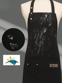 1pc Waterproof And Oil-Resistant Kitchen Apron With Pockets, Polyester Anti-Fouling Apron For Household, Restaurant, Crafts, Garden, BBQ, School, Cafe, Unisex (Black)