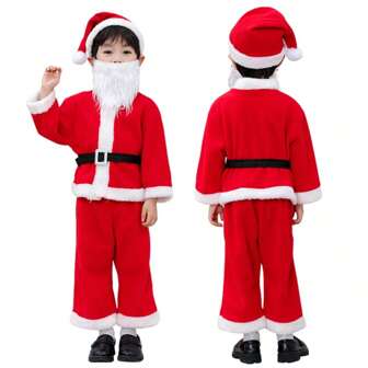 Jul pojke och flicka jultomte kostym, bebis röda julkläder, barn nyår jultomten set, jultomten kostym, jultomten kostym, tomteklänning för barn