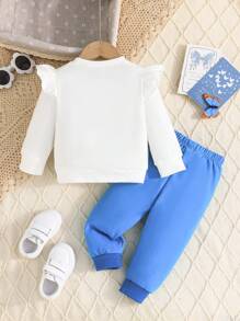 Baby Girl Butterfly Print Cap Sleeve Top And Casual Comfortable Pants Set