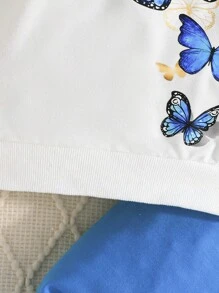 Baby Girl Butterfly Print Cap Sleeve Top And Casual Comfortable Pants Set