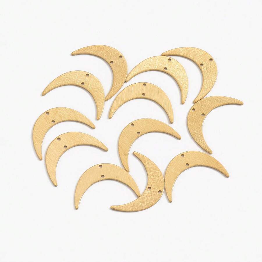 10pcs/30pcs Vintage Brass Double Hole Brushed Crescent Moon Shape Pendant, Charm DIY Jewelry Making