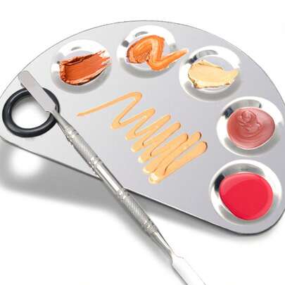1/2pcs Stainless Steel Easy To Clean Convenient Foundation Palette, Concealer, Lipstick Color Mixing Palette, Makeup Blending Tool Set