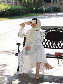 1 件女式休闲优雅时尚碎花宽松开衫，时尚新潮长袍，适合节日、日常活动和聚会 - 白色 - 查看 6