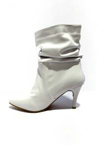 Women's Pointed Toe Wrinkled Style Ankle Boot In Silver/Black/Gold/Brown/White Low Heel For Women - 白色 - 查看 3