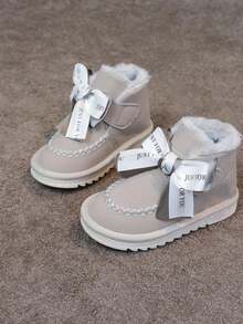 女童雪地靴，时尚休闲保暖蝴蝶装饰公主靴，儿童，秋冬 - 灰色 - 查看 4