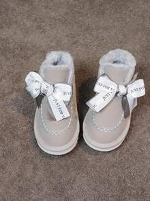 女童雪地靴，时尚休闲保暖蝴蝶装饰公主靴，儿童，秋冬 - 灰色 - 查看 5