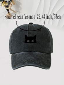 1pc Black Cat Print Washed Baseball Cap, Unisex Outdoor Casual Sun Visor Hat