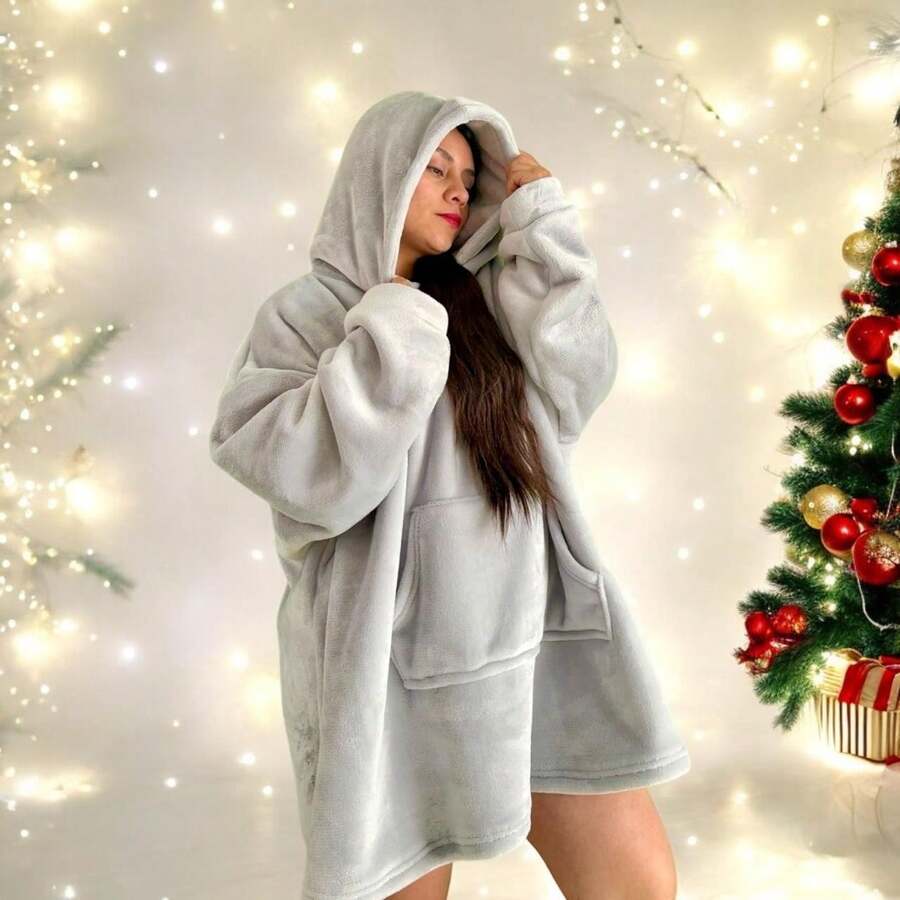 Maxi Sudadera Cobija Unitalla Unisex Amplia con Interior Afelpado y Capucha - Gris Claro - Ver 1