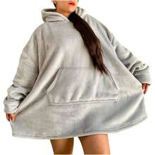 Maxi Sudadera Cobija Unitalla Unisex Amplia con Interior Afelpado y Capucha - Gris Claro - Ver 3