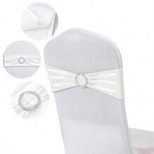 10pcs Metallic Foil Chair Sash, Chair Bow Tie Decor, Elastic Band With Buckle Slider, Bow Tie-Free Chair Back Flowers, Chair Cover Decoration, Suitable For Wedding Party Events, Banquet Decor