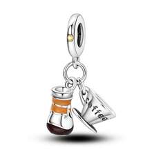 1Pc Silver Color Relaxing Time Exquisite Enamel Coffee Cup Book Coffee Pot Coffee Beans Pendant Charm Fit Snake Bracelet Necklace Beads For Diy Jewelry Making Women Jewellery Daily Wear Gift For Girl