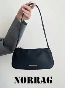 2024 新款女士轻便休闲尼龙牛津小号单肩包，独特设计斜挎法棍包 - 黑色 - 查看 1