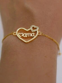 1 chiếc vòng tay Mama màu vàng đính đá Zirconia, thích hợp làm trang phục hàng ngày và quà tặng lễ hội cho phụ nữ - Vàng - Xem 1