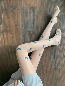 1 件蝴蝶印花透明弹力紧身连裤袜，柔软舒适的腿部塑身紧身裤 - 彩色 - 查看 6