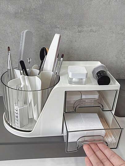 Hộp đựng sơn móng tay xoay - Ngăn kéo để bàn đa chức năng bằng acrylic, thích hợp đựng dụng cụ và phụ kiện salon, không mùi thơm - Có thể đựng gel UV, cọ, dũa móng - 1 chiếc, cũng có thể dùng làm hộp đựng trang sức, túi đựng mỹ phẩm, hộp đựng cọ trang điểm, hộp đựng nước hoa.
