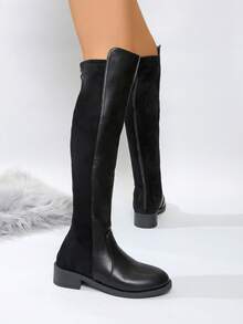 Knee-High Riding Boots For Women, Faux Leather, Thermal Lined, Soft Sole, Over-The-Knee Tall Boots - Black - View 4