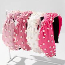 Elegant 3pcs/4pcs Cloth Fabric Solid Color Hairband With Faux Pearl Edging, Suitable For Daily Or Decoration, Beauty, Home, Hair Accessories - Multicolor - View 21