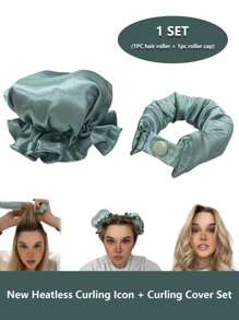 1 Pacote / 2 Pacotes Ferramenta Sem Calor para Ondular o Cabelo, Conjunto de Boné e Enrolador de Cabelo de Cetim Macio, Ferramenta de Ondulação Flexível Natural, Ferramentas de Penteado para Cachos Sem Esforço, Rolos de Cabelo Ondulado para Dormir à Noite, Acessórios de Penteado de Ondas, Enrolador de Cabelo Sem Calor