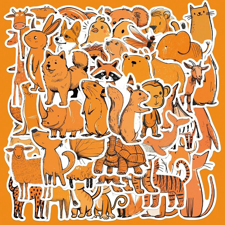 50 miếng dán hình động vật hoạt hình màu cam dùng để trang trí trên ván trượt, máy tính, bình nước, mũ bảo hiểm, bàn làm việc, ốp điện thoại, miếng dán sáng tạo tự làm