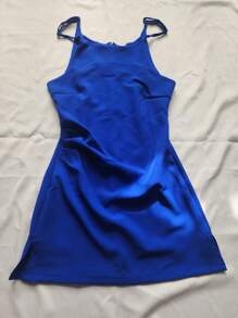 ELEGANT TOP SHORT DRESS WITH STRAPS FEMININE CHIC NEW SPRING SUMMER - 藍色 - 查看 3