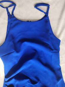 ELEGANT TOP SHORT DRESS WITH STRAPS FEMININE CHIC NEW SPRING SUMMER - 藍色 - 查看 2