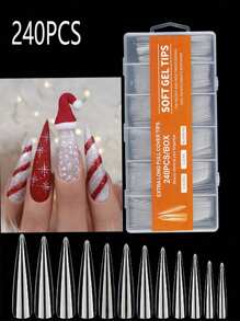 Bộ 240 móng tay giả Acrylic dài Stiletto Giáng sinh, Bộ 12 kích cỡ móng tay giả trong suốt phủ toàn bộ, Nối móng kiểu Pháp cho móng tay tự làm - Trong sáng - Xem 7